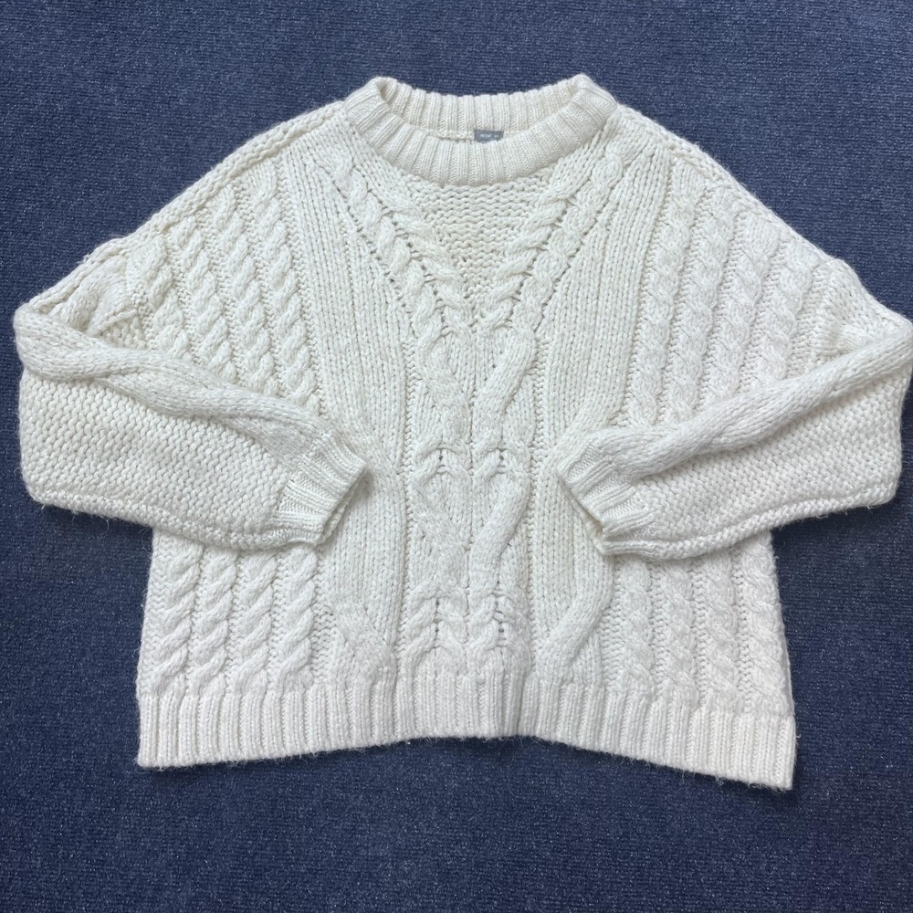 Aerie Sweater Womens Small White Ivory Cable Knit Chunky Crewneck Cozy Pullover
